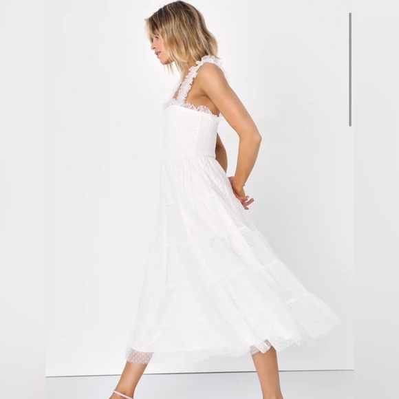 Darling Dancer White Swiss Dot Ruffled Tiered Mini Dress - Picture 2 of 16